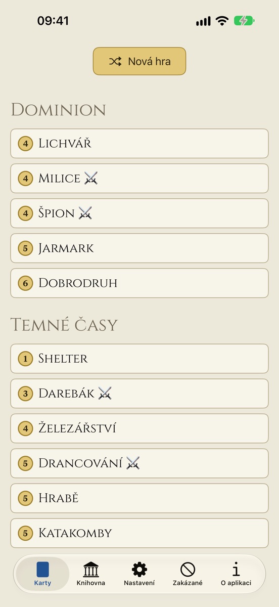Dominion Minion na iPhonu: deset karet království seřazených podle ceny