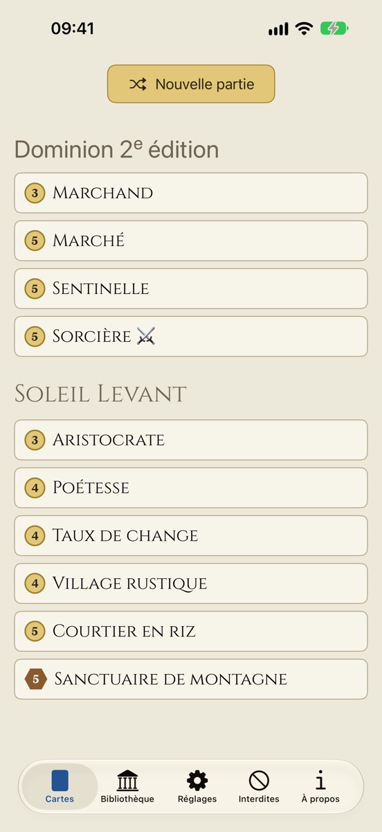 Dominion Mignon sur iPhone : dix cartes Royaume, triées par coût