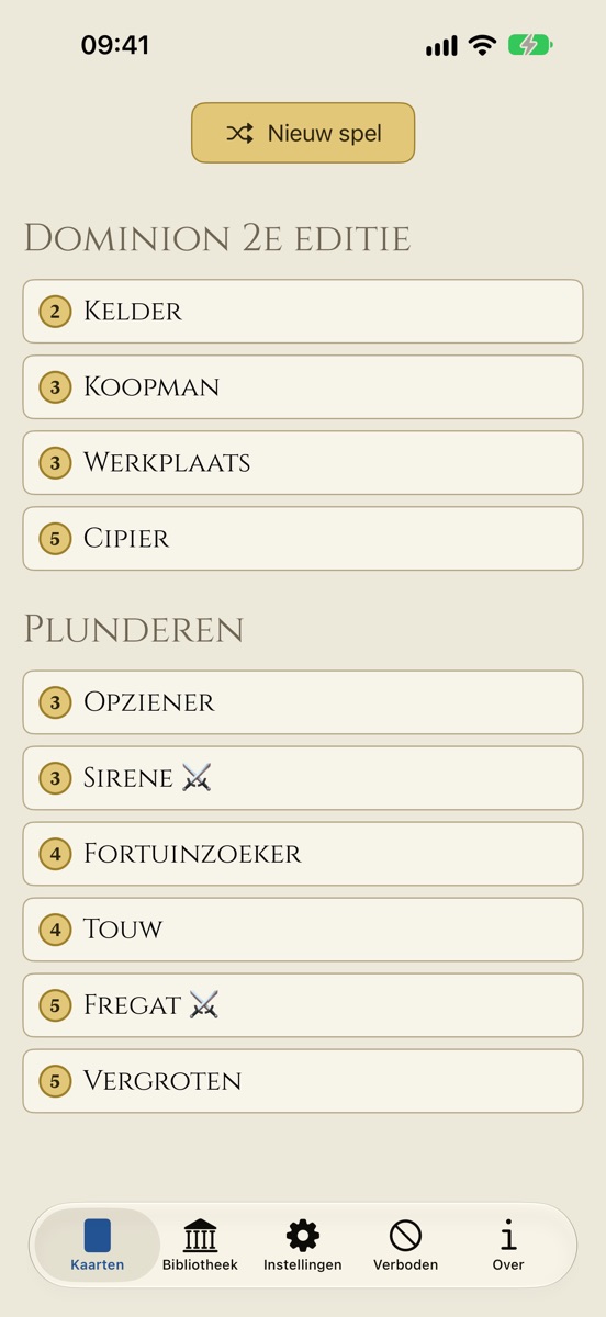 Dominion Minion op de iPhone: tien koninkrijkkaarten, gesorteerd op kosten