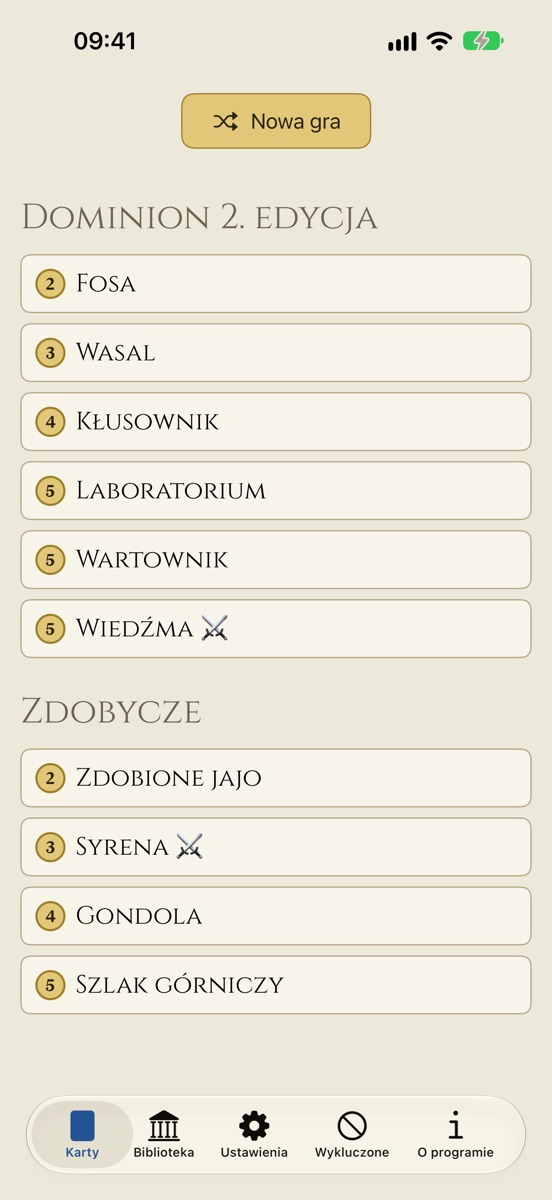 Dominion Minion na iPhonie: dziesięć kart królestwa posortowanych według kosztu