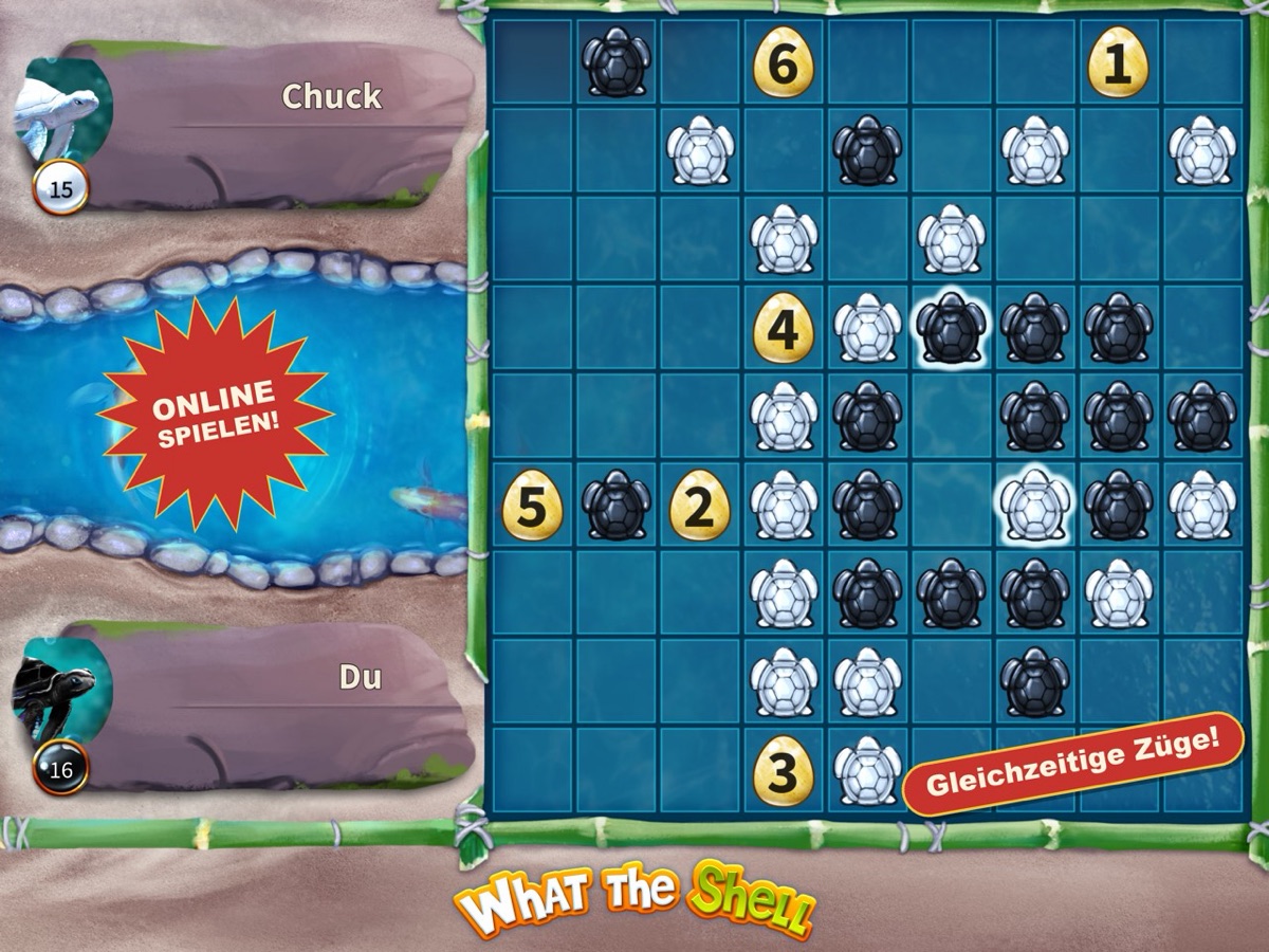 What the Shell: eine laufende Partie auf dem Spielbrett mit Schildkröten und Eiern